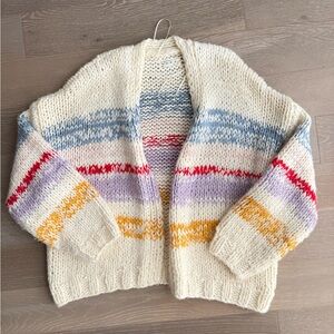 Anthropologie Cream Multicolor Striped Cardigan